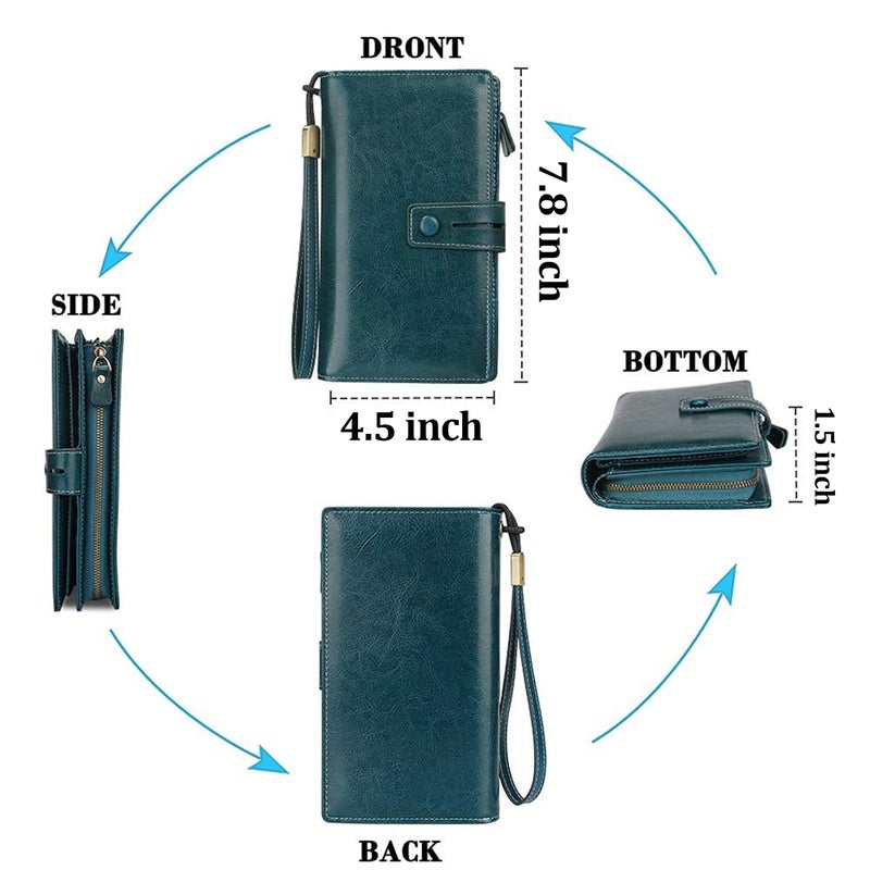 FT FUNTOR Women's Big Fat RFID Blocking Wallet Leather Zip Around Clutch Large Purse Phone Organizer Wristlet green - Image 5